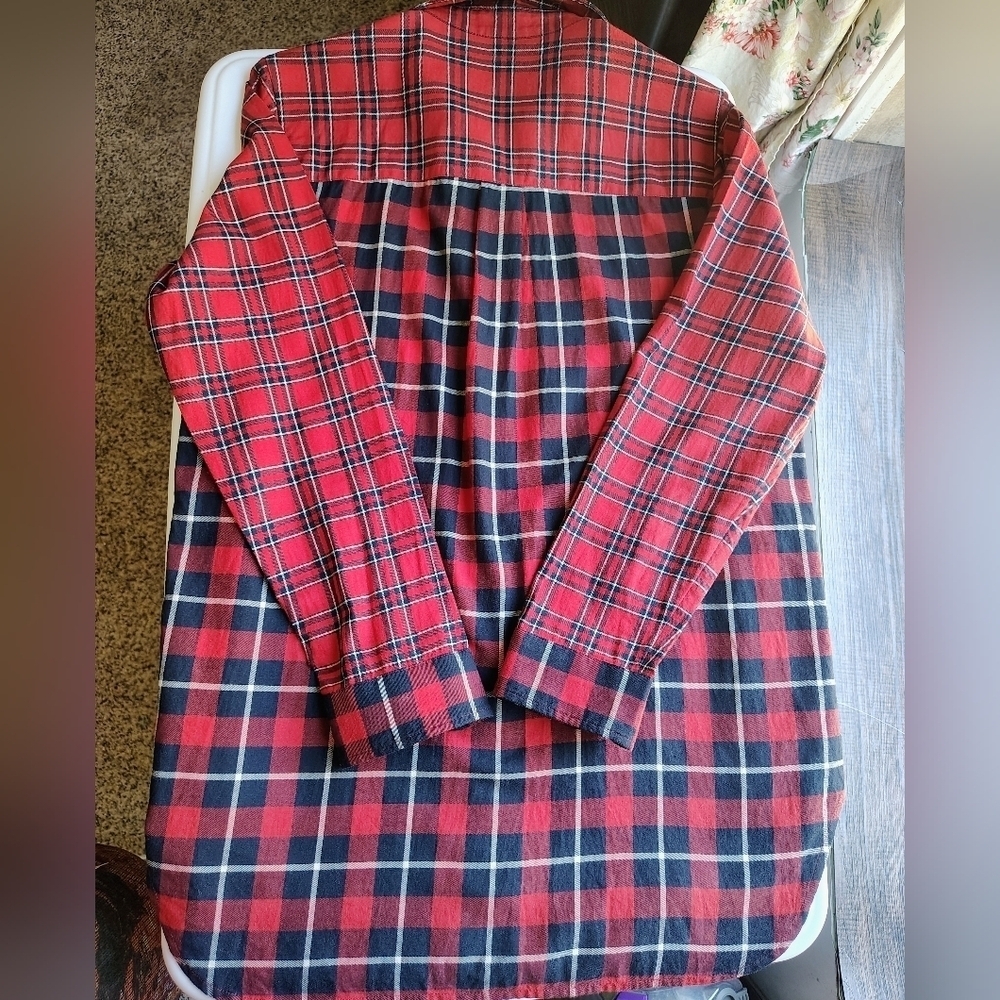 Madewell women's classic ex-boyfriend shirt, red cotton plaid, one pocket, sz S. - Picture 4 of 16